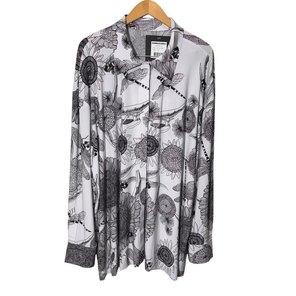 Norma Kamali Oversized Boyfriend Shirt Floral Dragonfly Size Large NWT